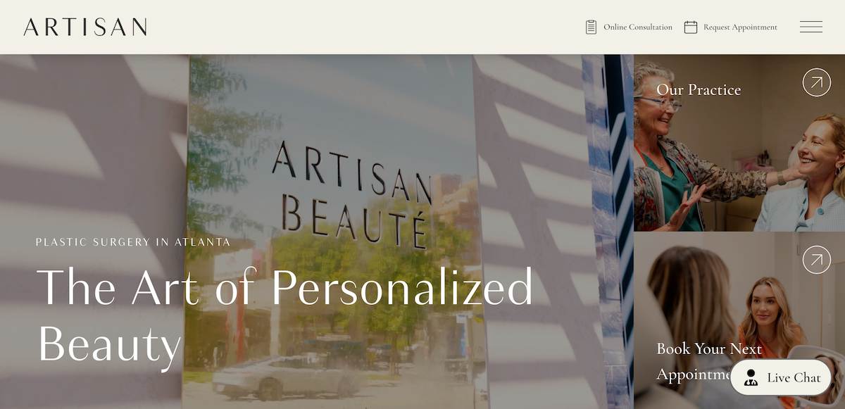 Screenshot of Artisan Plastic Surgery