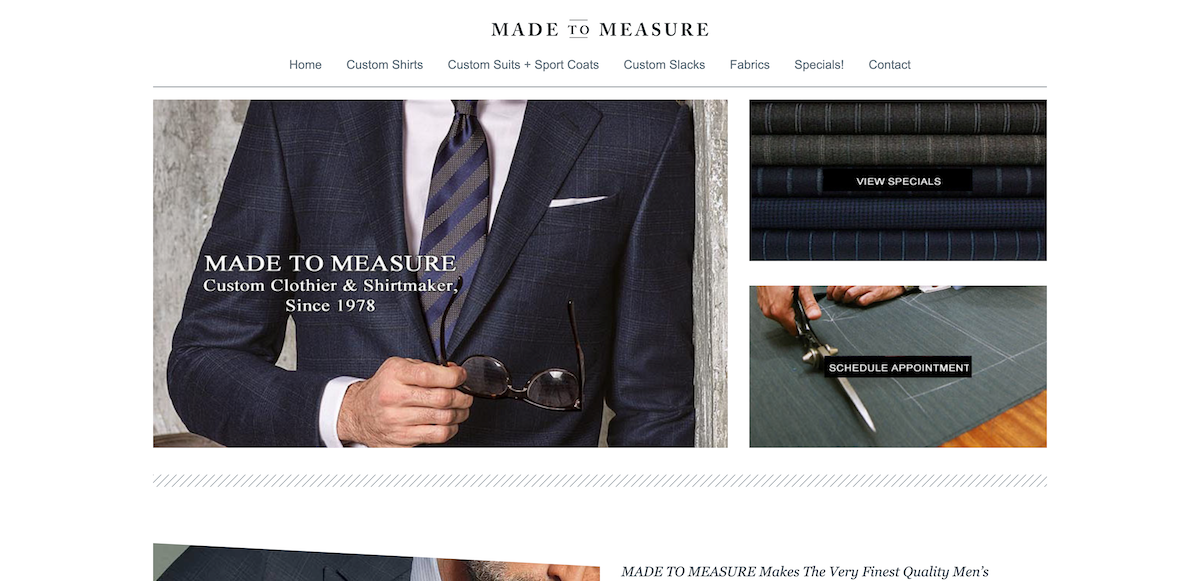 Screenshot of Made to Measure Clothiers